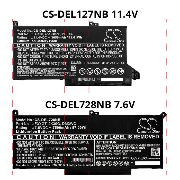 CS-DEL127NB : Battery for DELL Latitude 12 7000, Latitude 12 7280, Latitude 12 7480 and others - Replaces DELL 451-BBZL, DJ1J0, PGFX4 and others