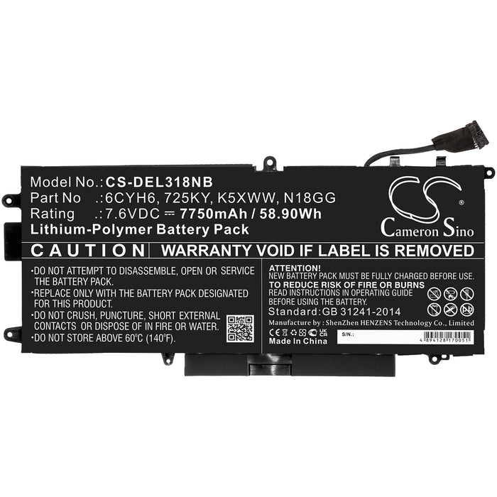 CS-DEL318NB : Battery for DELL N003L7390-C-D1606FTCN, Latitude E5289, N012L7390-C-D1706FTCN and others - Replaces DELL 6CYH6, 725KY, K5XWW and others