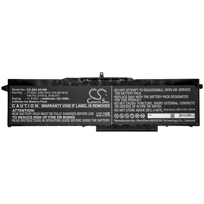 CS-DEL551NB : Battery for DELL Latitude 15 5501, Latitude 15 5511, Precision 3541 and others - Replaces DELL 1FXDH, 0D191G, CN-0D191G and others