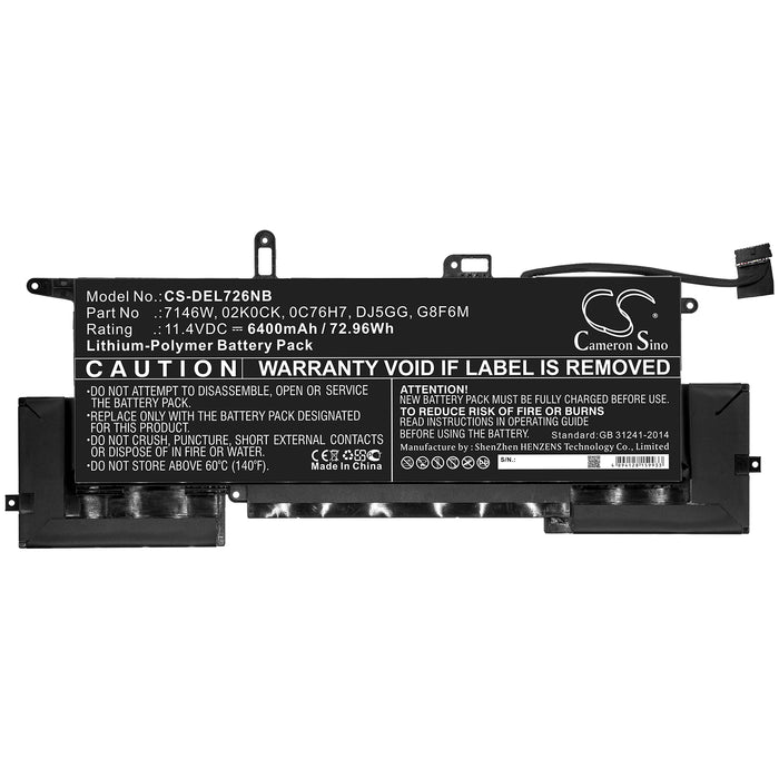 CS-DEL726NB : Battery for DELL Latitude E7260, Latitude 7400 2-in-1 (N020L7400C-D1706CN), Latitude 7400 2-in-1 (N032L7400C-D1506CN) and others - Replaces DELL 02K0CK, 0C76H7, 7146W and others