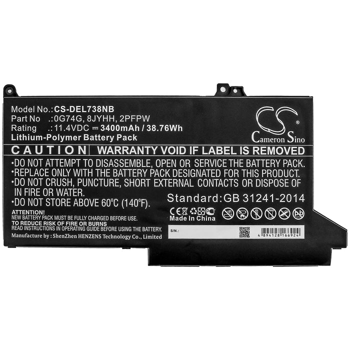 CS-DEL738NB : Battery for DELL Latitude 12 7280, Latitude 12 7480, Latitude 12 5300 and others - Replaces DELL 0G74G, 8JYHH, 2PFPW