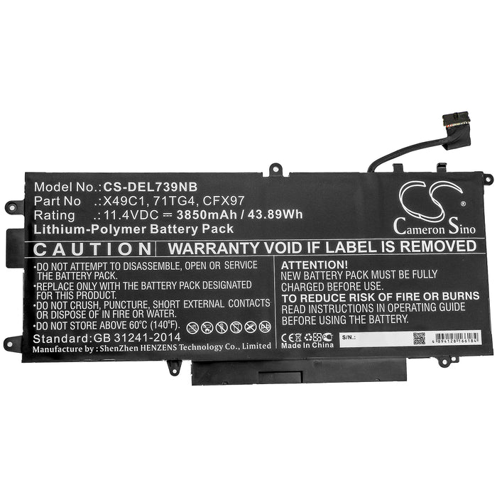 CS-DEL739NB : Battery for DELL Latitude 5289 2-in-1, Latitude 7390 2-in-1 - Replaces DELL X49C1, 71TG4, CFX97