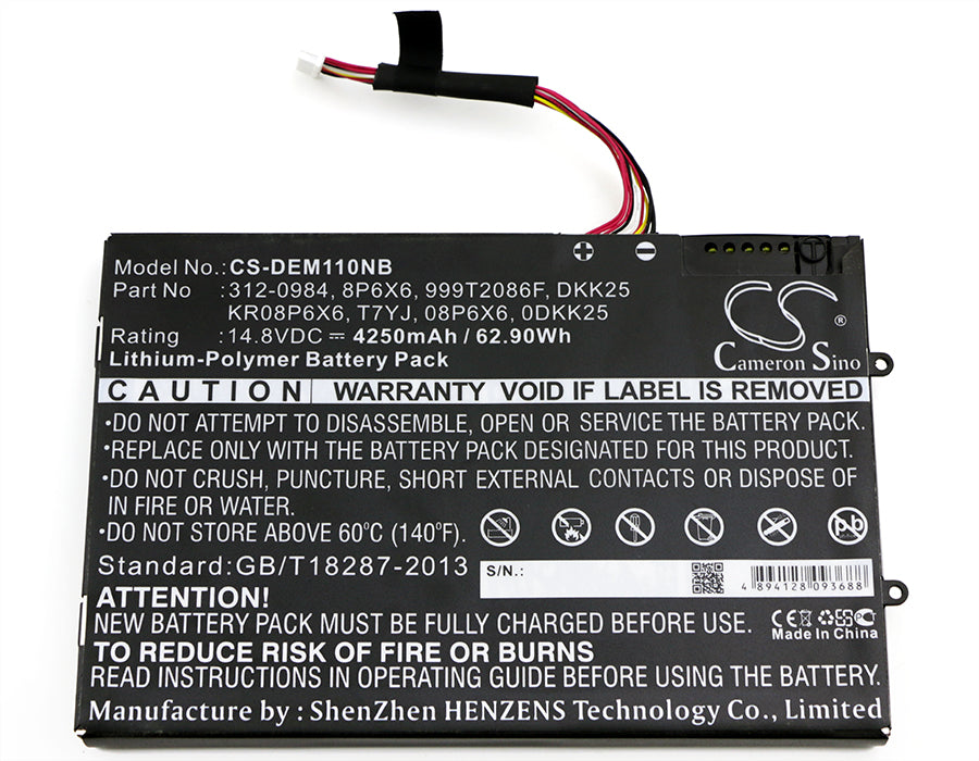 CS-DEM110NB : Battery for DELL Alienware M11x, Alienware M11xR2, Alienware M11xR3 and others - Replaces DELL 312-0984, 8P6X6, 999T2086F and others