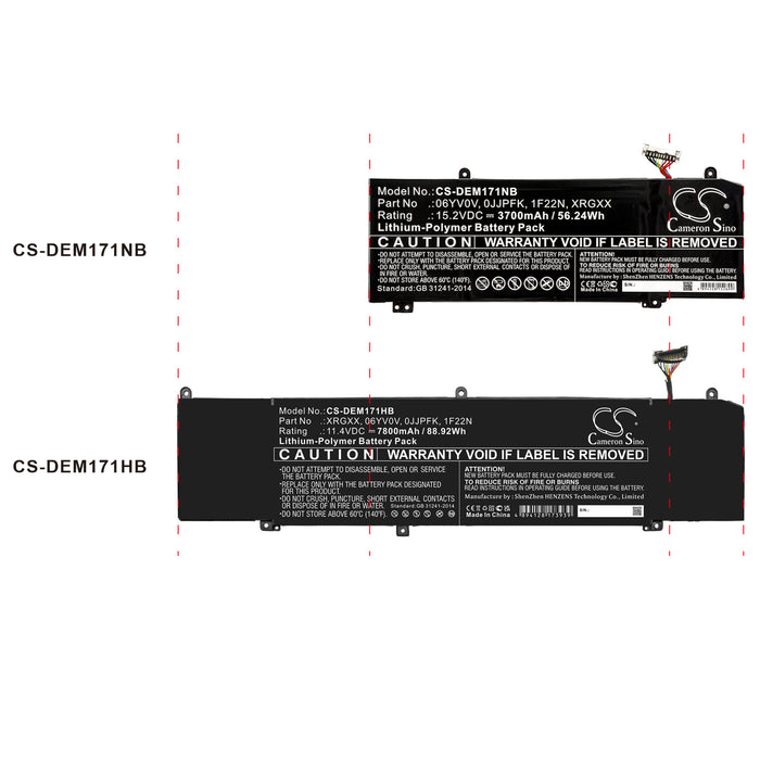 CS-DEM171HB : Battery for DELL G5 5590-D2785W, ALW15M-D1523S, G7 7590-D2785B and others - Replaces DELL 06YV0V, 0JJPFK, 1F22N and others