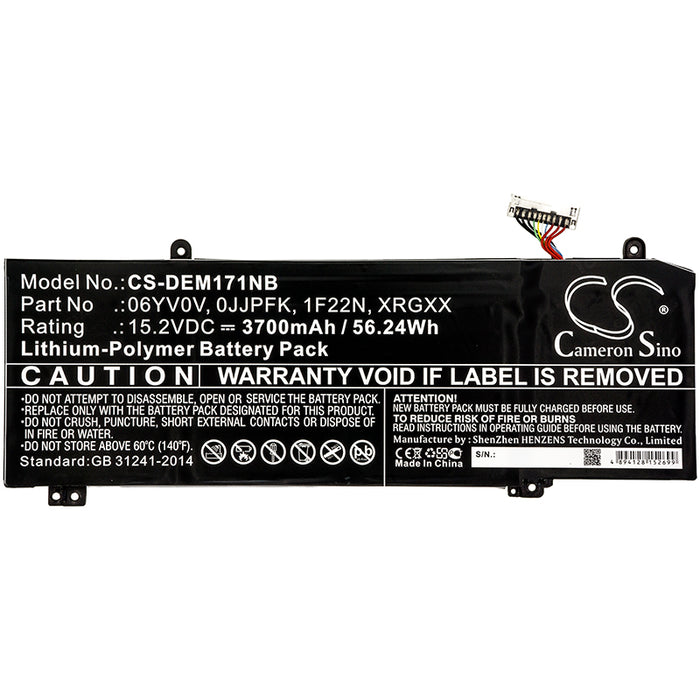 CS-DEM171NB : Battery for DELL G5 5590-D2785W, ALW15M-D1523S, G7 7590-D2785B and others - Replaces DELL 06YV0V, 0JJPFK, 1F22N and others