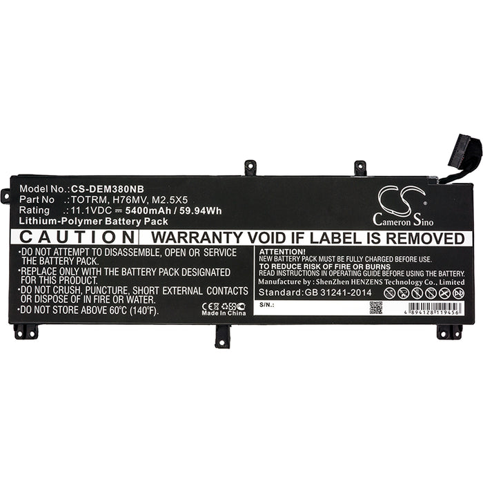 CS-DEM380NB : Battery for DELL Precision M3800, XPS 15 9530, XPS 15D-9728T and others - Replaces DELL TOTRM, H76MV, M2.5X5 and others