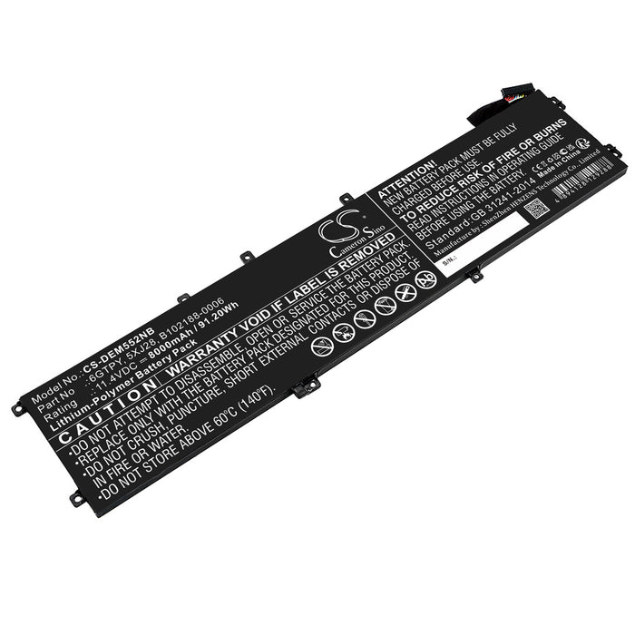 CS-DEM552NB : Battery for DELL XPS 15 9560, XPS 15 9560 i7-7700HQ, Precision M5520 and others - Replaces DELL 6GTPY, 5XJ28, B102188-0006 and others