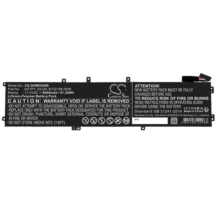 CS-DEM552NB : Battery for DELL XPS 15 9560, XPS 15 9560 i7-7700HQ, Precision M5520 and others - Replaces DELL 6GTPY, 5XJ28, B102188-0006 and others