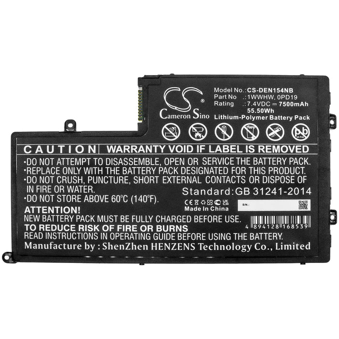 CS-DEN154NB : Battery for DELL INS15-5565-D1945A, INSPIRON INS15LD-4528B, INS14MD-2728S and others - Replaces DELL 1WWHW, 0PD19