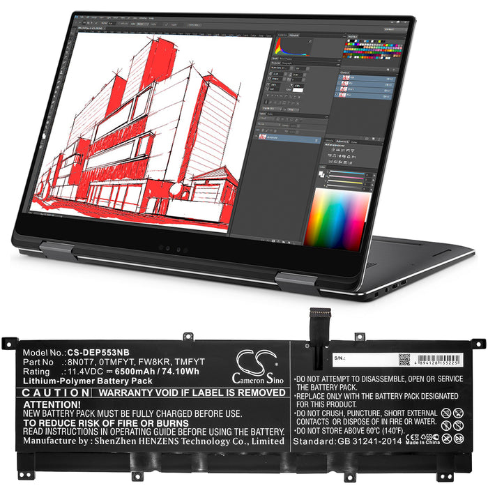 CS-DEP553NB : Battery for DELL Precision 5530 2-in-1, XPS 15-9575-D2801TS, XPS 15-9575-D1805TS and others - Replaces DELL 0TMFYT, 8N0T7, FW8KR and others