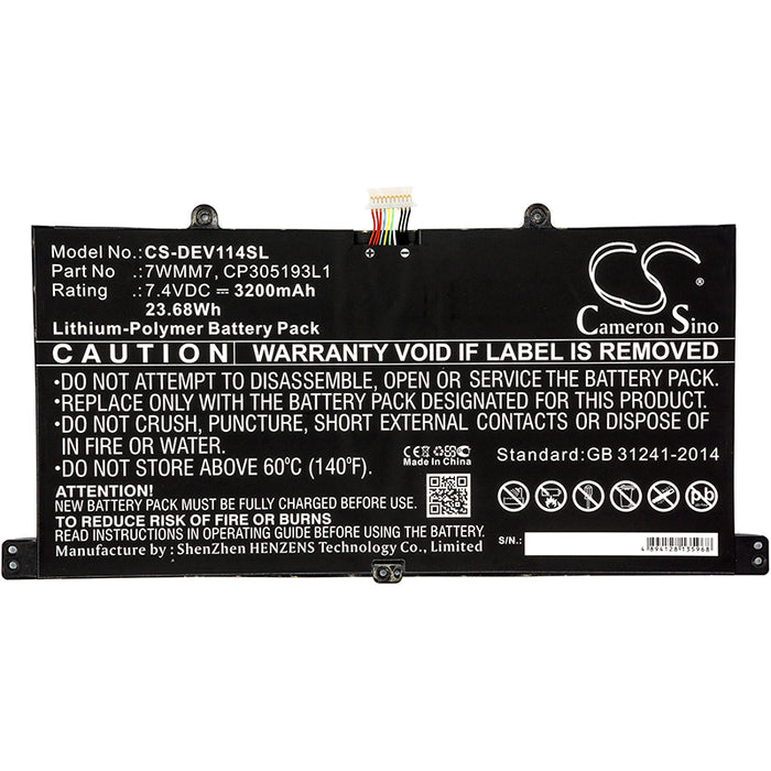 CS-DEV114SL : Battery for DELL Venue 11 Pro Keyboard Dock, D1R74, CFC6C - Replaces DELL 7WMM7, CP305193L1, DL011301-PLP22G0