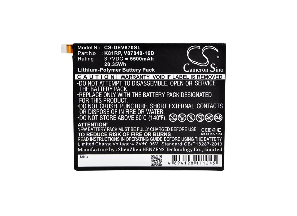 CS-DEV870SL : Battery for DELL Venue 8 7000, Venue 8 7840, V87840-16D - Replaces DELL K81RP, 05PD40, V87840-16D and others