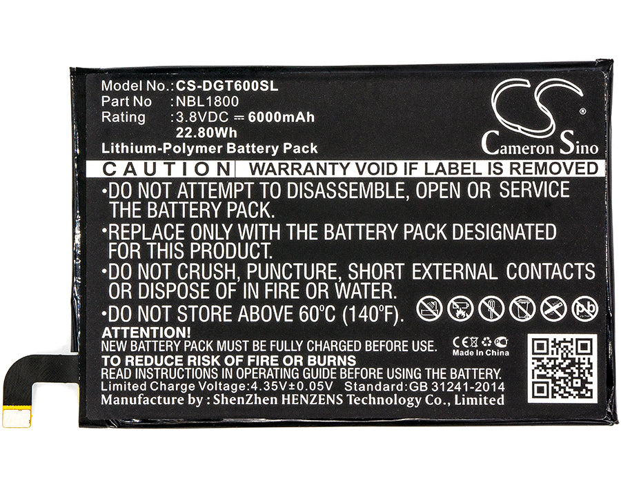 CS-DGT600SL : Battery for Doogee T6, T6 Pro, Homtom HT6 - Replaces Doogee NBL1800, T6