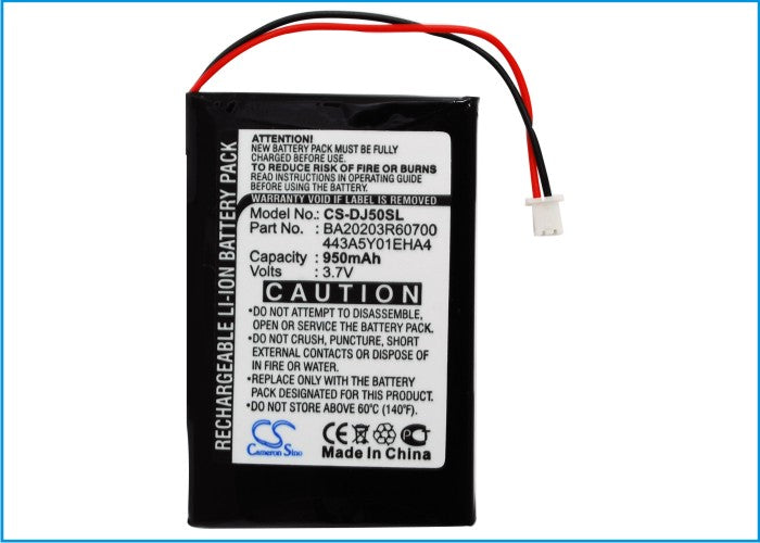 CS-DJ50SL : Battery for DELL Jukebox DJ 5GB, Jukebox HVD3T - Replaces DELL BA20203R60700, 443A5Y01EHA4