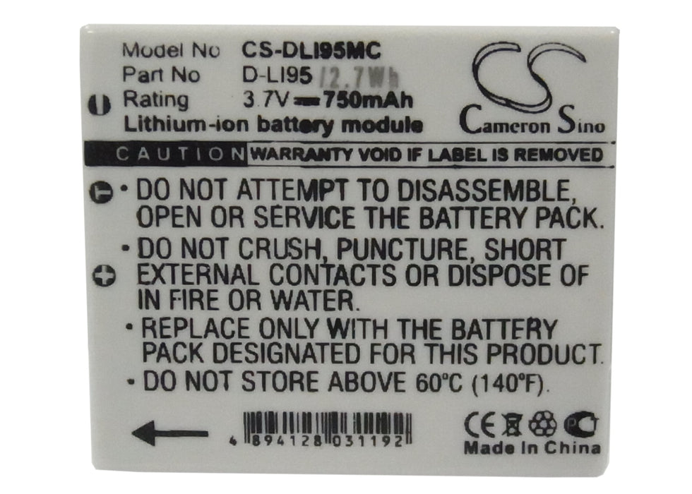 CS-DLI95MC : Battery for PENTAX Optio E75, Optio M85, Optio E85 - Replaces Pentax D-LI95