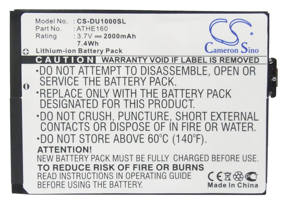 CS-DU1000SL : Battery for T-Mobile MDA Ameo, MDA Ameo 16GB - Replaces T-Mobile ATHE160, 35H00081-00M