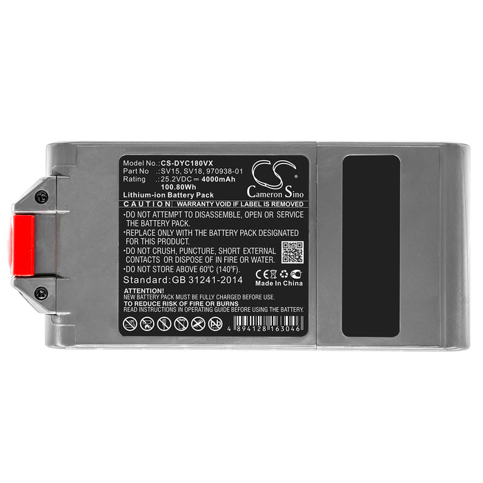 CS-DYC180VX : Battery for Dyson V11 2020, V11 Click-In, V11 Absolute+ and others - Replaces Dyson 970938-01, 970425-01, SV15 and others