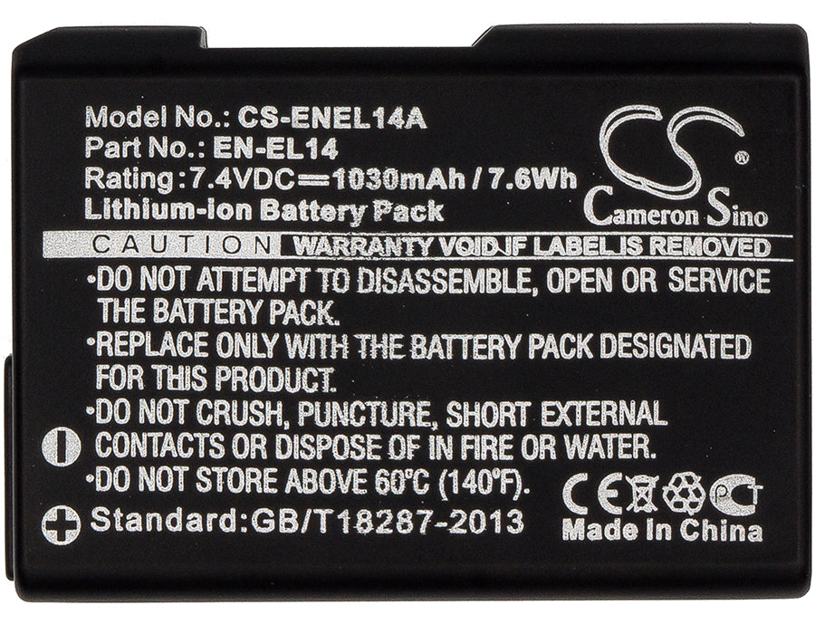 CS-ENEL14A : Battery for Nikon Coolpix P7000, Coolpix P7100, Coolpix P7700 and others - Replaces Nikon EN-EL14