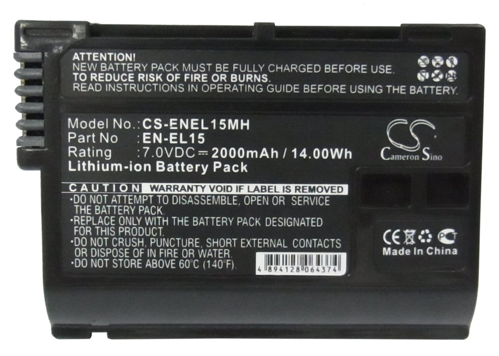 CS-ENEL15MH : Battery for Nikon Coolpix D7000, D800, Digital SLR D800 and others - Replaces Nikon EN-EL15, EN-EL15A, EN-EL15B and others