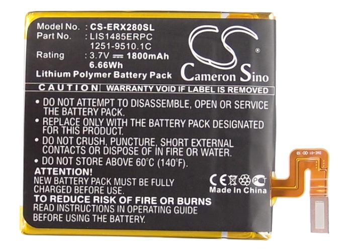 CS-ERX280SL : Battery for Sony Ericsson Xperia ion, LT28, LT28i and others - Replaces Sony Ericsson 1251-9510.1, LIS1485ERPC, 1251-9510.1C and others