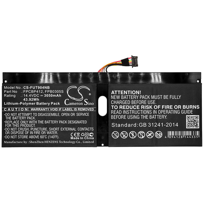 CS-FUT904NB : Battery for Fujitsu Lifebook U904, U9040M75A1DE, U9040MXPC1DE and others - Replaces Fujitsu FPCBP412, FPB0305S