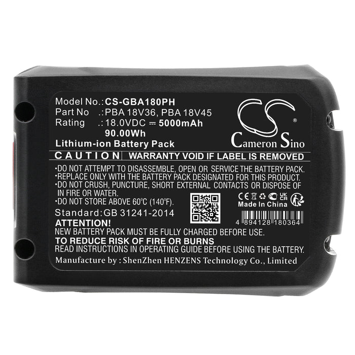 CS-GBA180PH : Battery for Gardena PowerMax 32/36V, PowerMax 32/36V P4A solo, TCS 20 and others - Replaces Gardena PBA 18V36, PBA 18V45, PBA 18V72 and others