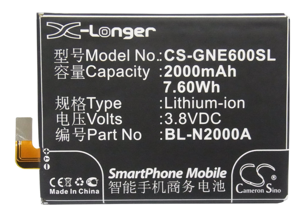 CS-GNE600SL : Battery for GIONEE E6, E6t - Replaces GIONEE BL-N2000A