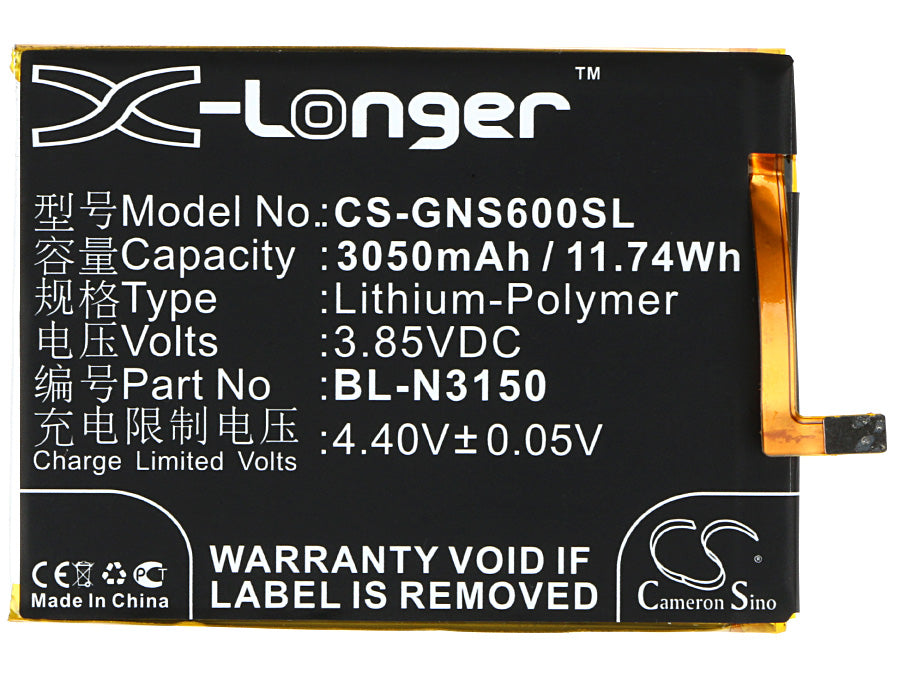 CS-GNS600SL : Battery for GIONEE Elife S6, GN9010L Dual SIM, GN9010 and others - Replaces GIONEE BL-N3150