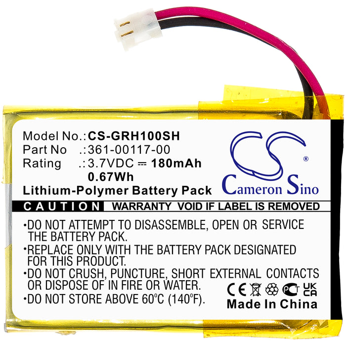 CS-GRH100SH : Battery for Garmin Approach S10, Approach S20, Forerunner 35 - Replaces Garmin 361-00117-00