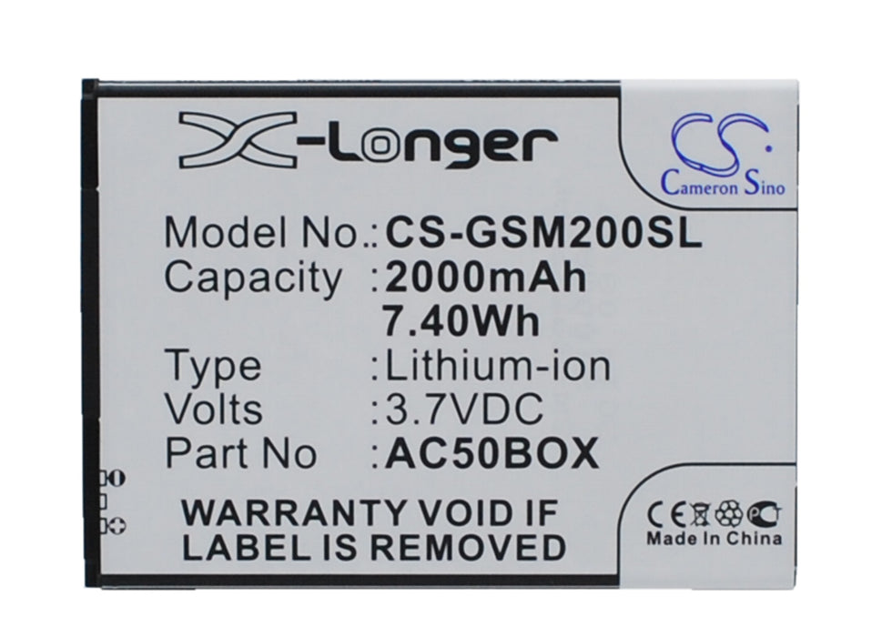 CS-GSM200SL : Battery for Archos 50b Oxygen, 50 Platinium, 50B Sauerstoff and others - Replaces Archos AC50BOX, AC500BNE, AC50NE 1ICP5/56/78