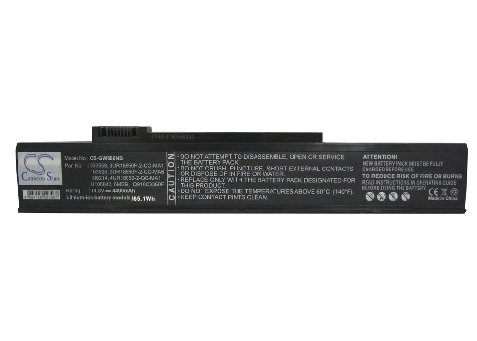 CS-GW680NB : Battery for Gateway M360, M460, M680 and others - Replaces Gateway 103329, 103926, 106214 and others