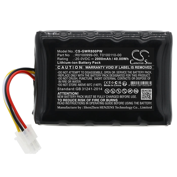 CS-GWR800PW : Battery for Cramer RM 800, RM 800D, RM 1000 and others - Replaces Cramer R0100999-00, T0100110-00