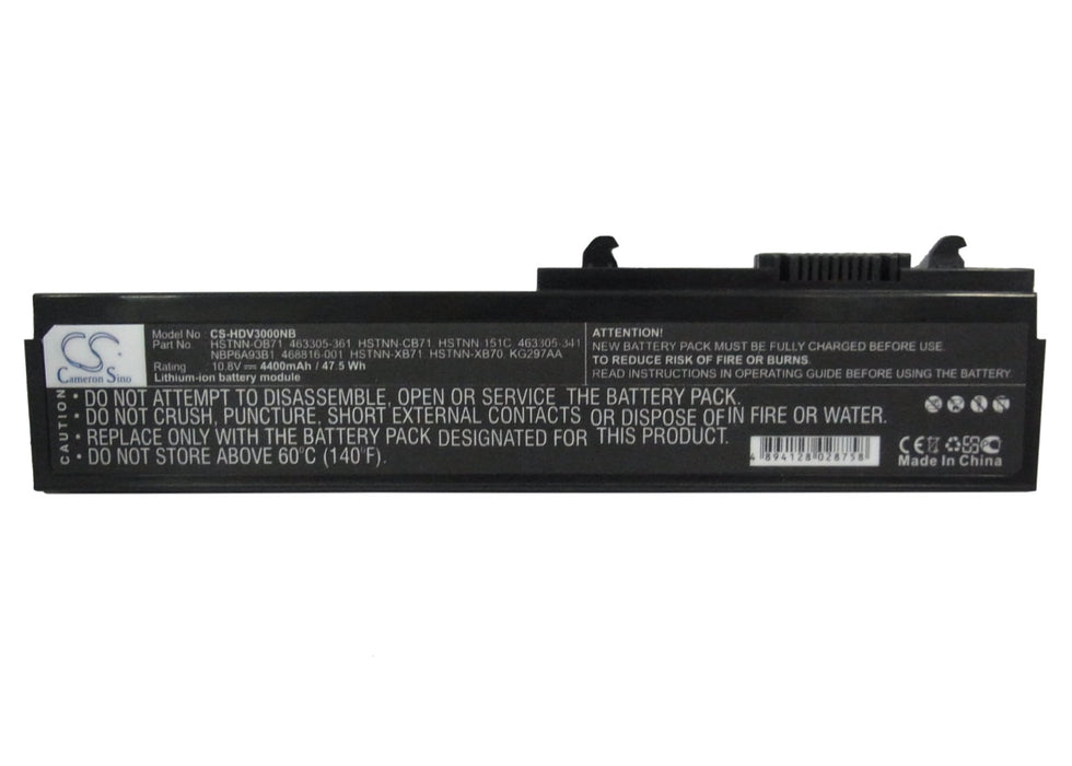 CS-HDV3000NB : Battery for HP Pavilion dv3010TX, Pavilion dv3110tx, Pavilion dv3512tx and others - Replaces HP HSTNN-OB71, 463305-361, HSTNN-CB71 and others