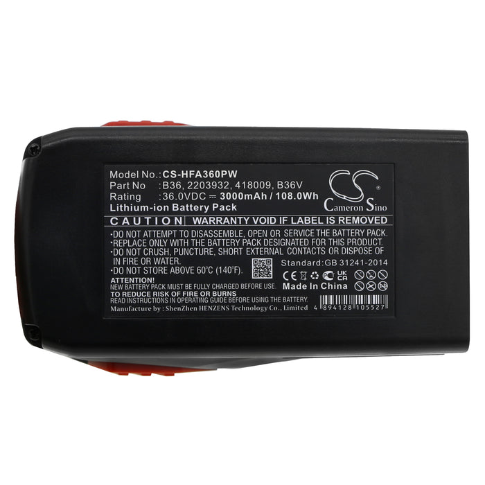 CS-HFA360PW : Battery for HILTI TE6-A36, TE6-A Li, WSR36-A - Replaces HILTI B36, 2203932, 418009 and others