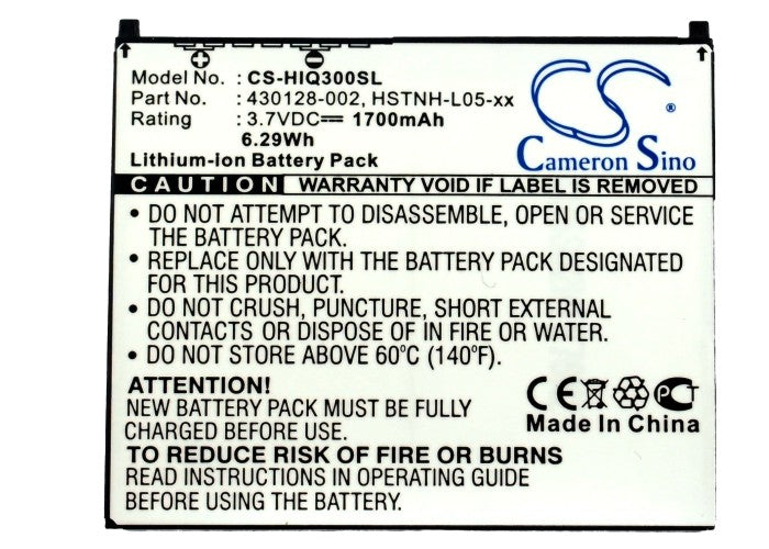 CS-HIQ300SL : Battery for HP iPAQ 300, iPAQ 310, iPAQ 312 and others - Replaces HP HSTNH-S12B, HSTNH-F15C, 430128-002 and others