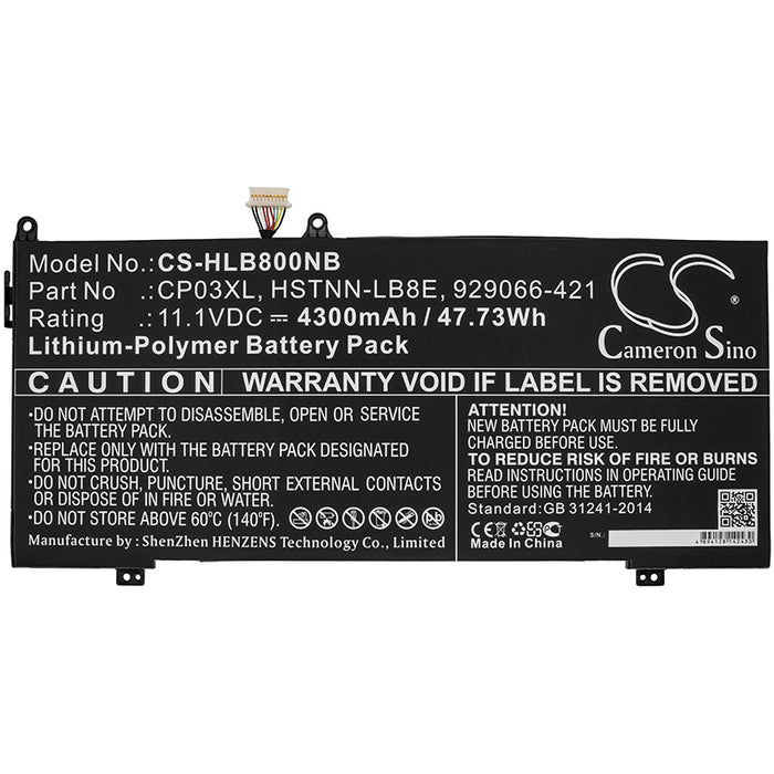 CS-HLB800NB : Battery for HP Spectre x360 13 Convertible, Spectre x360 Convertible, Spectrex360 Convertible 13 and others - Replaces HP CP03XL, CP03060XL, HSTNN-LB8E and others