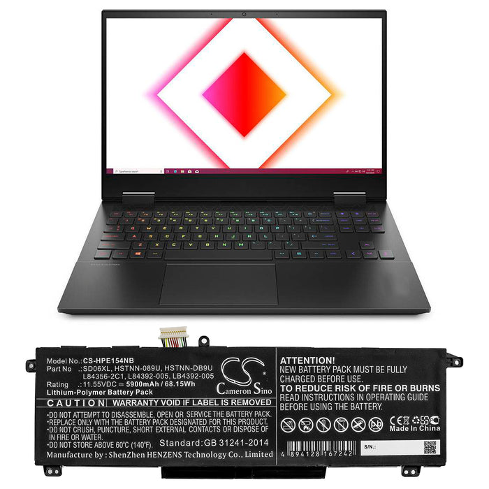 CS-HPE154NB : Battery for HP Omen 15-EK0004TX, Omen 15-EK0011TX, Omen 15-EK0058TX and others - Replaces HP SD06XL, HSTNN-089U, HSTNN-DB9U and others