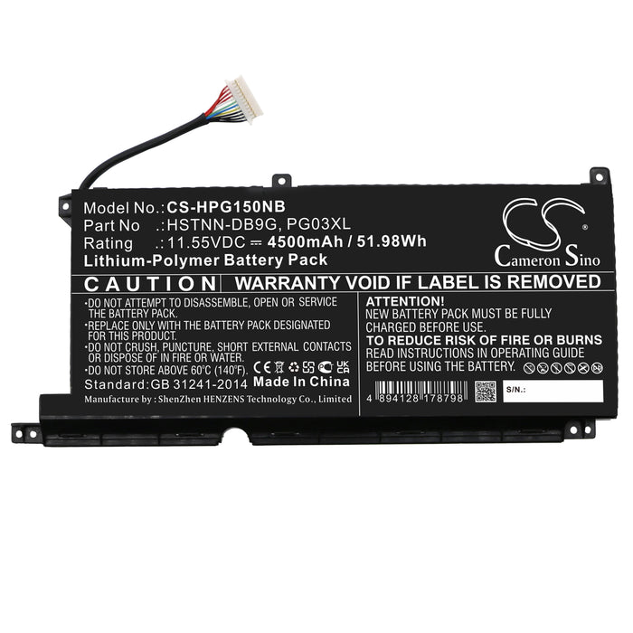 CS-HPG150NB : Battery for HP Pavilion Gaming 15-ec0020ng, Pavilion Gaming 15-DK0397NIA, Pavilion Gaming 15-DK1037TX and others - Replaces HP 3ICP6/60/72, HSTNN-DB9G, HSTNN-OB1I and others