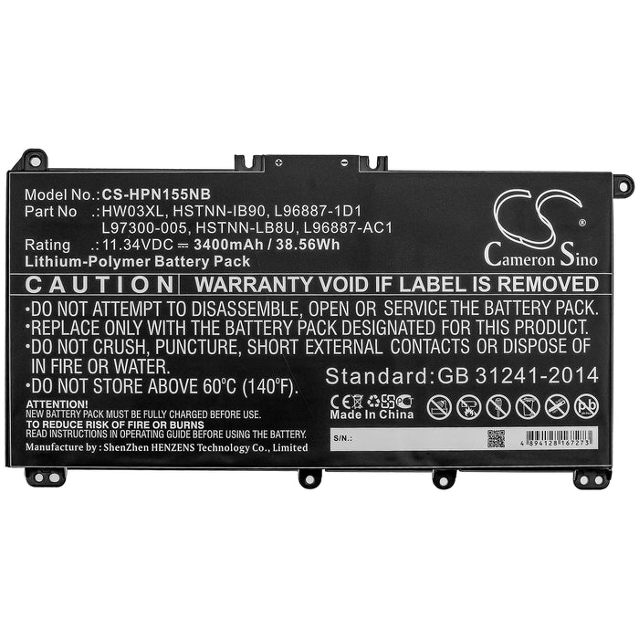 CS-HPN155NB : Battery for HP Pavilion 15 EG0073CL, Pavilion 15 15-EG0000 - Replaces HP HW03XL, HSTNN-IB90, L96887-1D1 and others