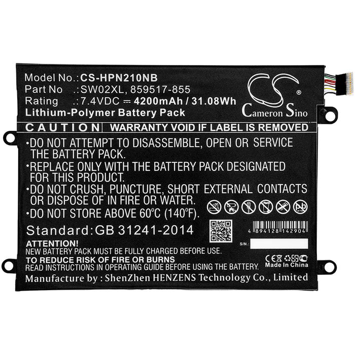 CS-HPN210NB : Battery for HP Notebook x2, 10-P018WM, x2 210 G2(L5H44EA) and others - Replaces HP SW02XL, 859517-855, HSTNN-IB7N and others