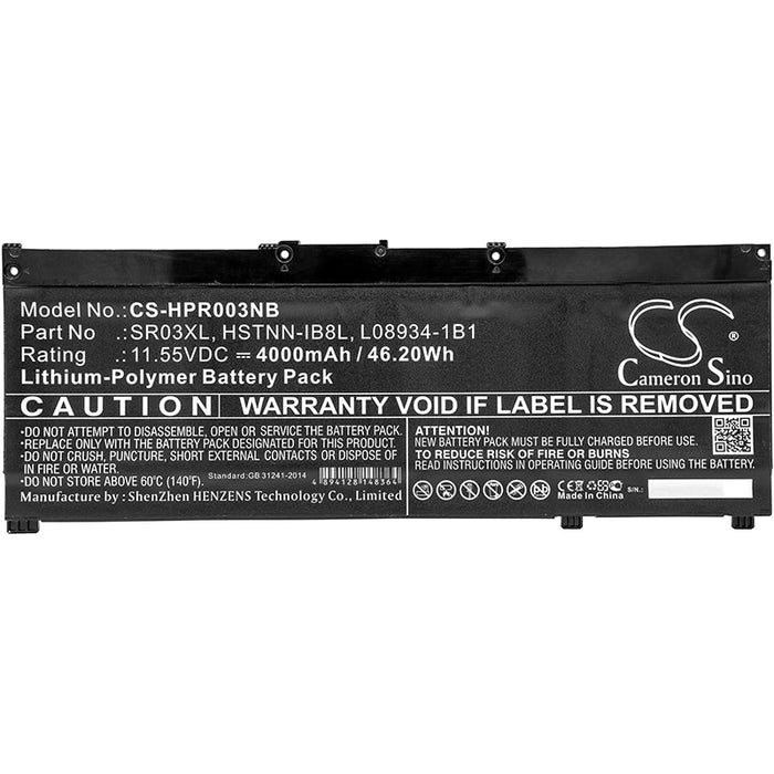 CS-HPR003NB : Battery for HP Pavilion 15-CX0058WM, Pavilion 15-CX, Pavilion 15-CX0071TX and others - Replaces HP SR03XL, HSTNN-IB8L, L08934-1B1 and others