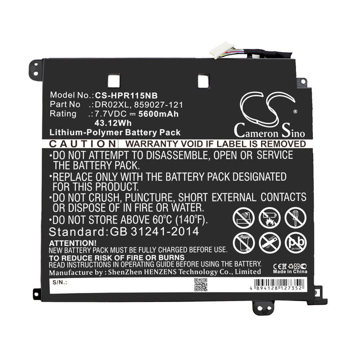 CS-HPR115NB : Battery for HP Chromebook 11 G5, Chromebook 11-V, Chromebook 11-V011DX and others - Replaces HP DR02XL, HSTNN-IB7M, 859027-121 and others