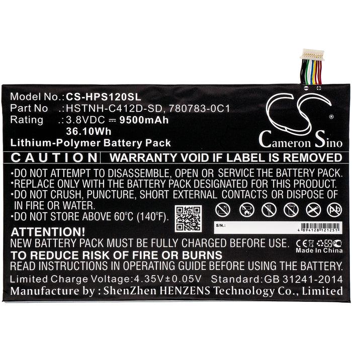 CS-HPS120SL : Battery for HP Pro Slate 12, K7X87AA, K7X87AA#ABA and others - Replaces HP HSTNH-C412D-SD, 780783-0C1, 782644-005 and others