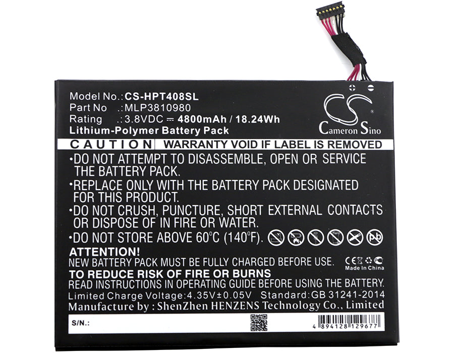 CS-HPT408SL : Battery for HP Pro Tablet 408 G1, I508O, T5L65PA and others - Replaces HP MLP3810980, 805089-001