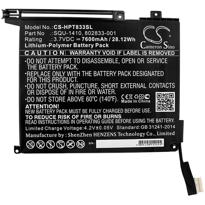 CS-HPT833SL : Battery for HP Pro Tablet 10 EE G1(H9X71EA), Pro Tablet 10 EE G1(L3Z82UT), Pro Tablet 10 EE G1(L5P68PA) and others - Replaces HP 802833-001, SQU-1410