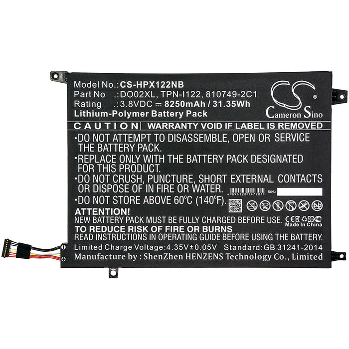 CS-HPX122NB : Battery for HP Pavilion X2 10-J014TU, K2N77PA, Pavilion X2 10 and others - Replaces HP 810749-421, B10985-005, DO02XL and others