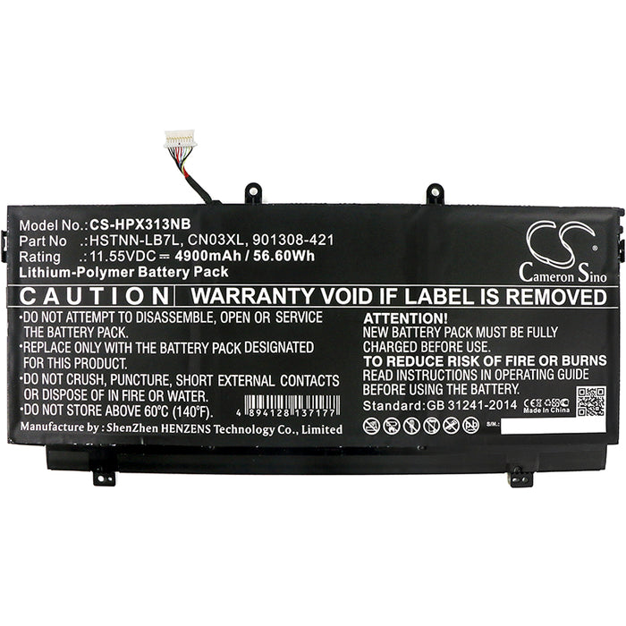 CS-HPX313NB : Battery for HP Spectre X360 13-AB001, Spectre X360 13-AB099, Spectre X360 13T-AB000 and others - Replaces HP CN03XL, HSTNN-LB7L, 901308-421 and others