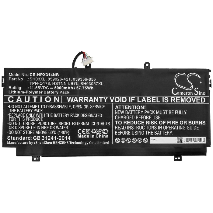 CS-HPX314NB : Battery for HP Spectre X360 13-W001NF, Spectre X360 13-AC001NE, Spectre X360 13-W003NO and others - Replaces HP SH03XL, 859026-421, 859356-855 and others