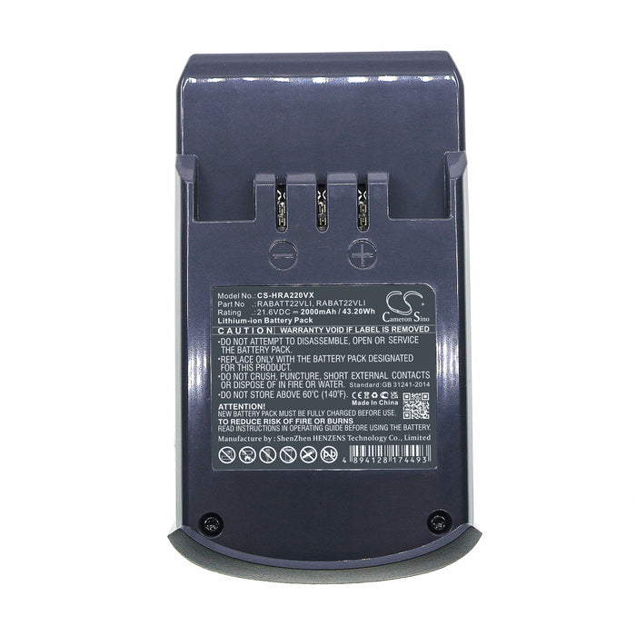 CS-HRA220VX : Battery for Hoover Rhapsody, RA22AFG 011, RA22ALG 011 and others - Replaces Hoover RABATT22VLI, RABAT22VLI, 48023809 and others