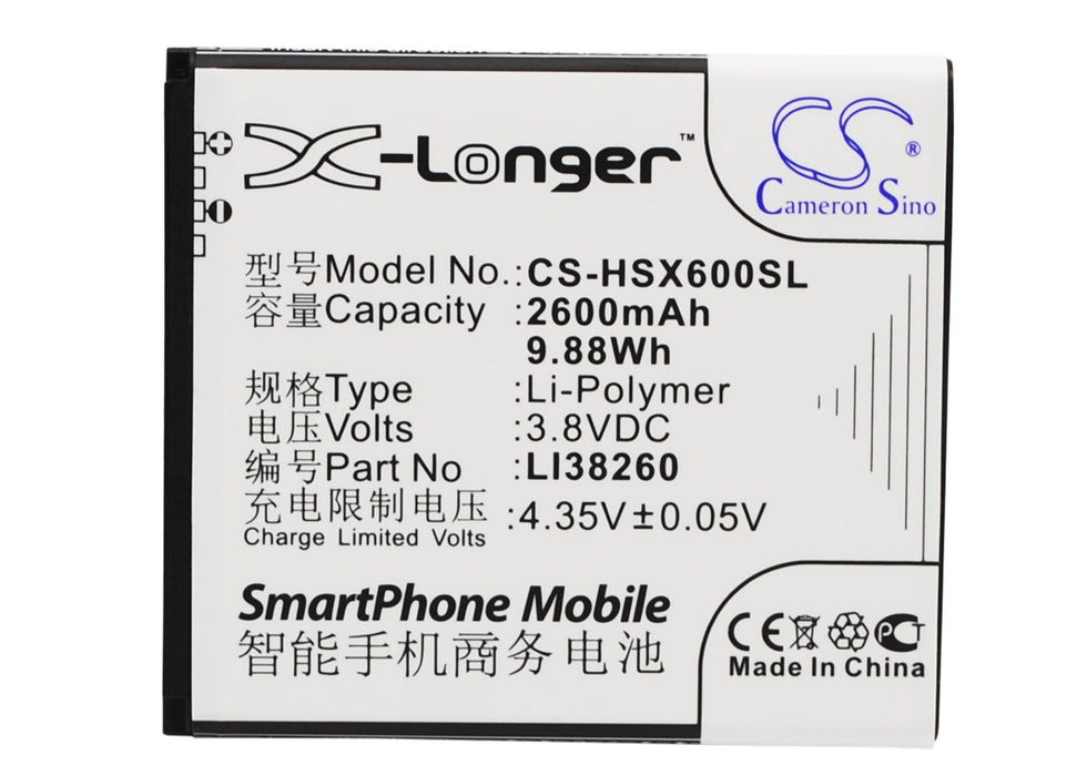 CS-HSX600SL : Battery for Hisense HS-X6, HS-X6C, HS-X6T and others - Replaces Hisense LI38260